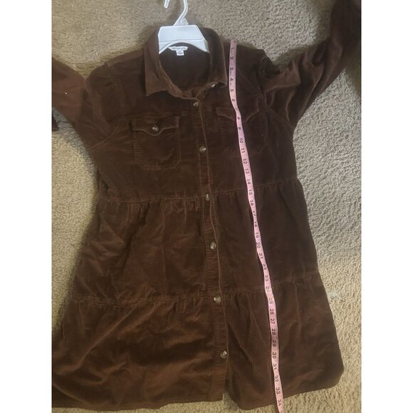 AMERICAN EAGLE WOMEN BROWN CORDUROY BUTTON-UP BABYDOLL SHIRT DRESS Large - Picture 7 of 8